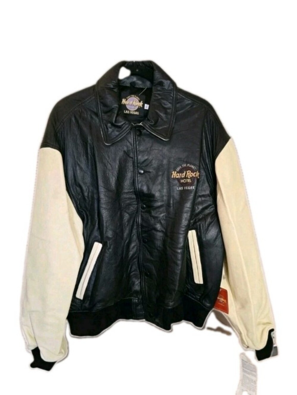 NWT Hard Rock Las Vegas Men's Dark Brown Leather Bomber Jacket Size XL